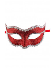 Elegante maschera mezzo viso in plastica rossa decorata con