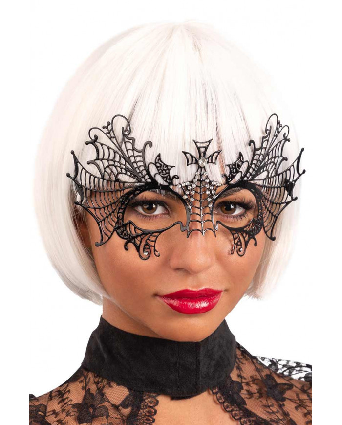 Elegante maschera in metallo nera decorata con strass sparsi e