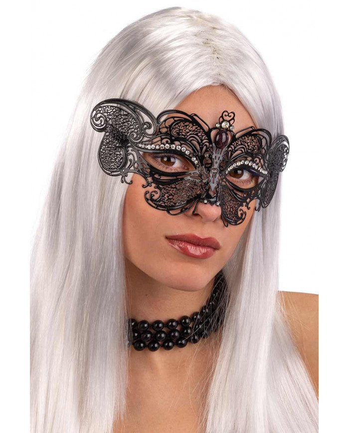 Elegant black metal mask decorated with rhinestones. Ideal for