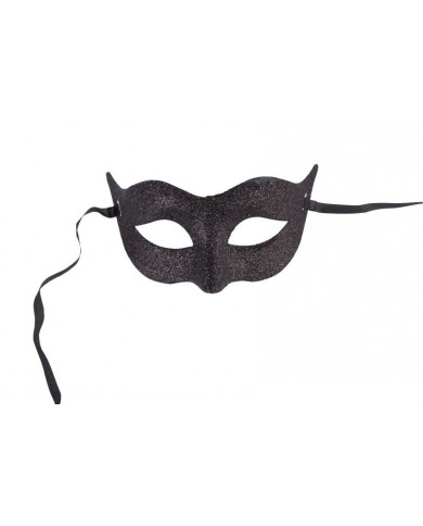 Plastic chinless mask with black glitter, ideal for an elegant