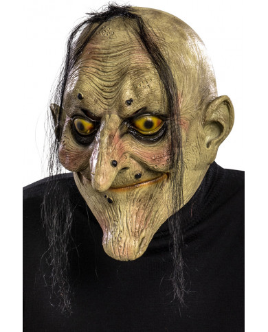 Latex mask with old man's face full of wrinkles and wrinkles