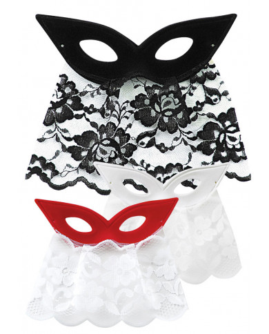 Antifaz de ante con bautta de encaje de colores surtidos con etiqueta