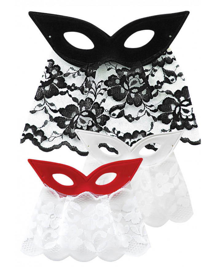 Antifaz de ante con bautta de encaje de colores surtidos con etiqueta