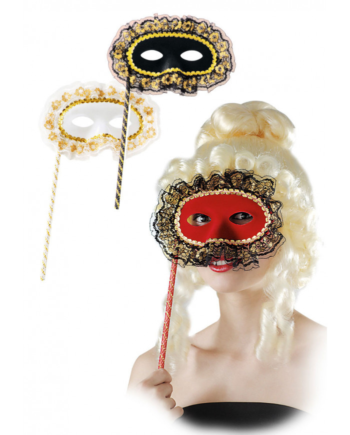 Demi-masque de daim avec volant laminÃ©, passementerie et bÃ¢ton