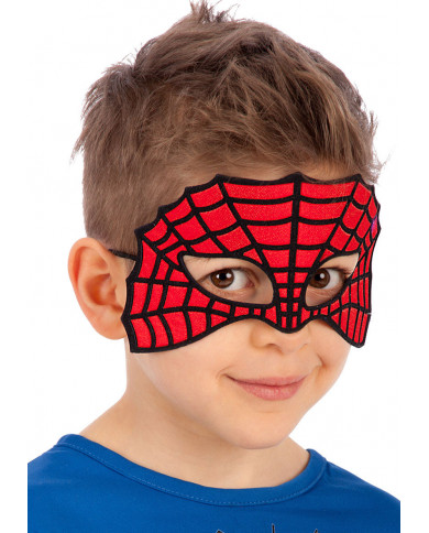 Maschera bambino, mezzo viso, realizzata in tessuto rosso con