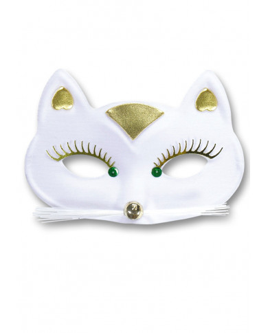 Antifaz de gatita blanca de tela en bolsa con solapa de cartÃ³n