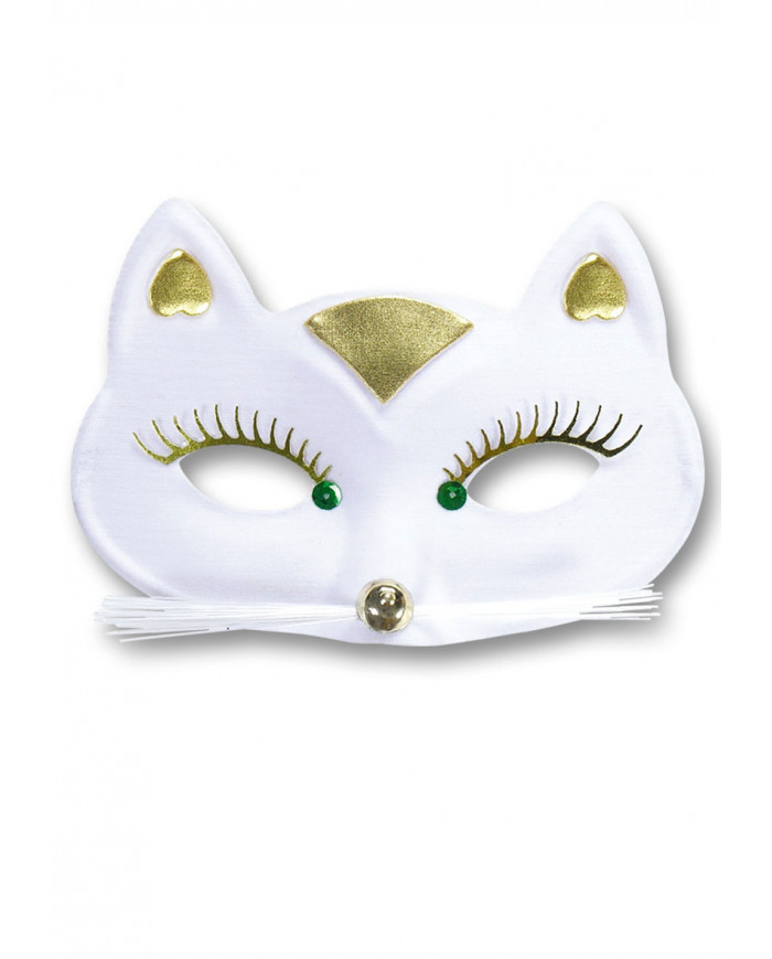 Antifaz de gatita blanca de tela en bolsa con solapa de cartÃ³n