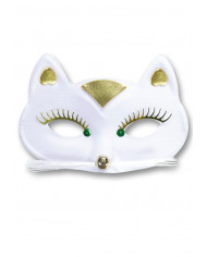 Antifaz de gatita blanca de tela en bolsa con solapa de cartÃ³n