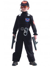 Task-force costume for kid with bodysuit, coat, leather belt