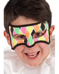 Maschera Arlecchino, realizzata in tessuto e bordata con