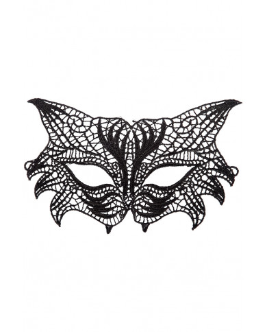 Chinless mask in black macrame' fabric shaped like a cat's