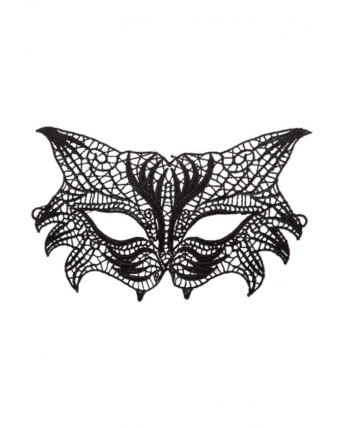 Chinless mask in black macrame' fabric shaped like a cat's
