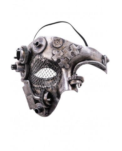 Steampunk silver chinless mask in plastic that represents the