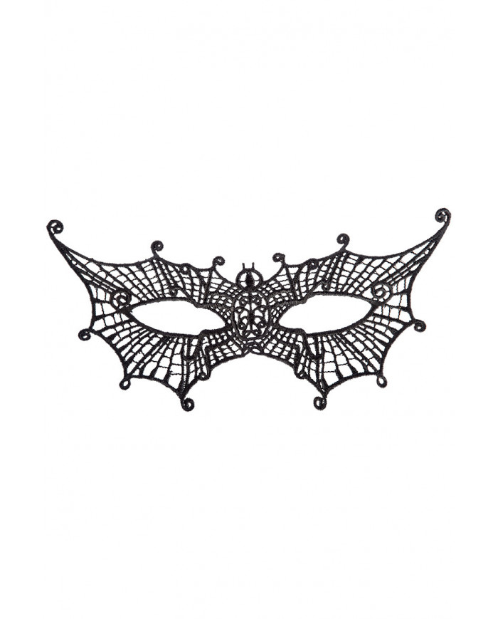 Chinless mask in black macrame' fabric shaped like a bat. Ideal