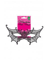 Chinless mask in black macrame' fabric shaped like a bat. Ideal