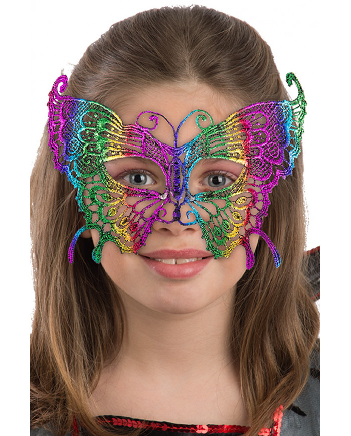 Chinless mask in multicolored macrame' fabric in the shape of a
