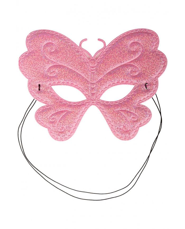 Chinless butterfly masks in metallic fabric in assorted colors.