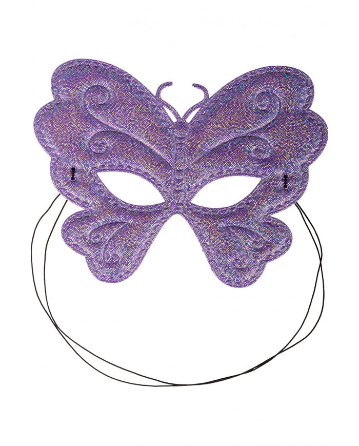 Chinless butterfly masks in metallic fabric in assorted colors.