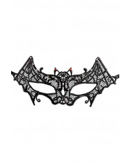 Black bat-shaped mask, made of macram? fabric and decorated