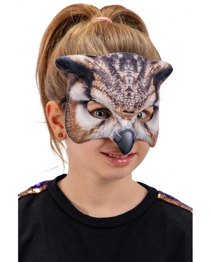 Half face owl fabric mask for children, ideal for theme