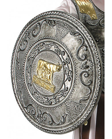 Escudo romano con adornos dorados de unos 60 cm de diÃ¡m. con etiqueta