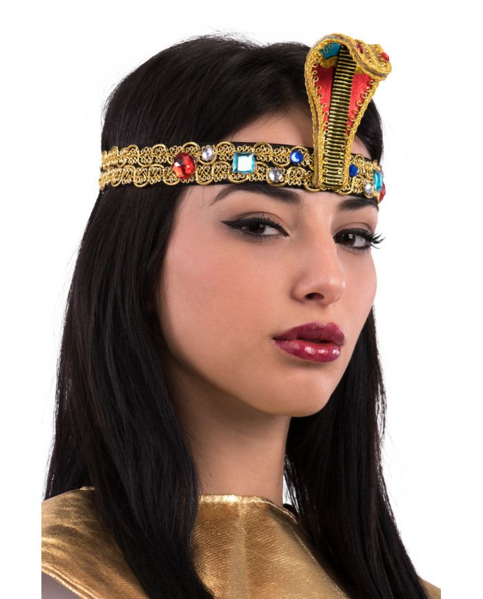 Elasticized tiara with golden trimmings, snake head and colored