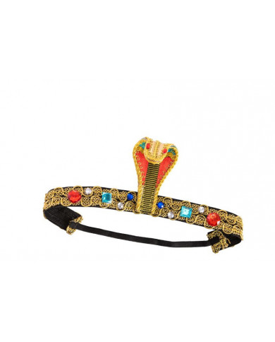 Elasticized tiara with golden trimmings, snake head and colored