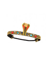 Elasticized tiara with golden trimmings, snake head and colored