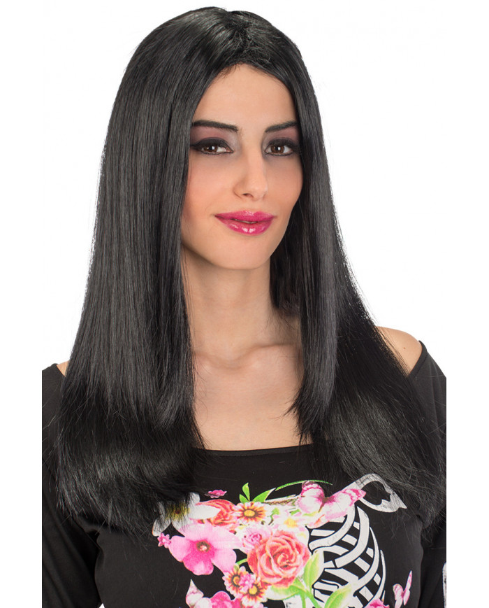 Black long straight wig suitable for Carnival, or for any