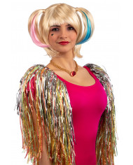 Blonde wig with two pigtails, one with pink lock and the other