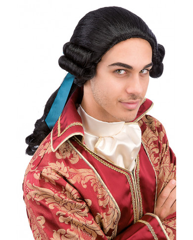 Perruque chevalier cheveux noirs dans un Ã©tui