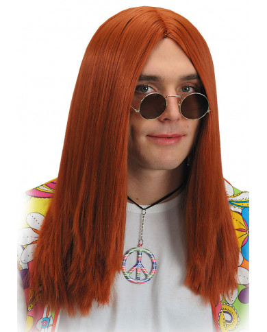 Parrucca uomo con lunghi capelli lisci color rosso rame, ideale