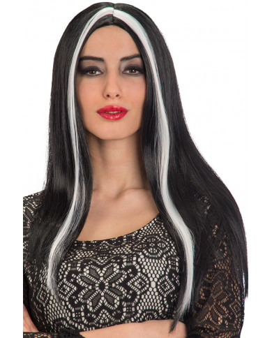Black wig with a central line and two white streaks to play the