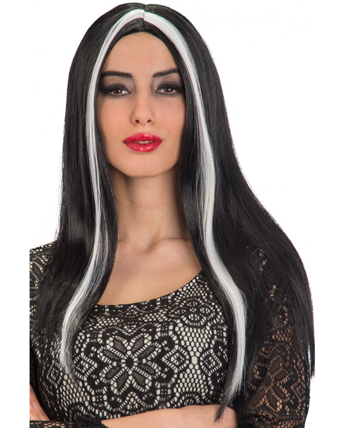 Black wig with a central line and two white streaks to play the