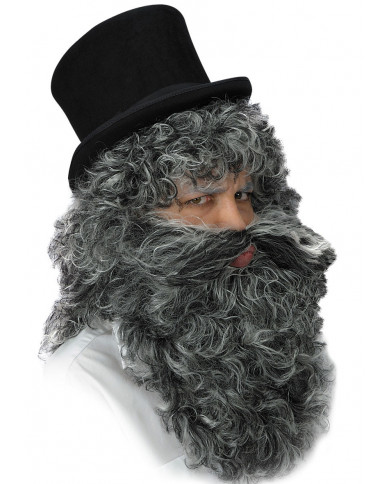 Parrucca uomo lunga con barba in colore grigio brizzolato.