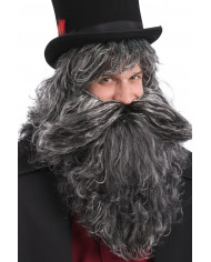 Parrucca uomo lunga con barba in colore grigio brizzolato.