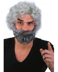 Parrucca uomo dai capelli grigi mossi con barba. Articolo