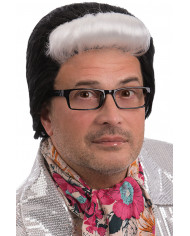 Black wig with white tuft for man, for an extravagant look or