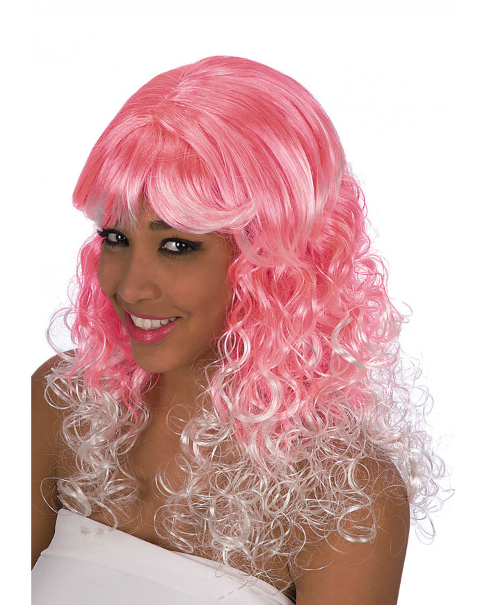 Pink/White Wig W/Fringe In Pvc Box