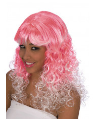 Pink/White Wig W/Fringe In Pvc Box