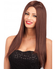 Parrucca donna castana dai capelli lunghi e lisci con riga
