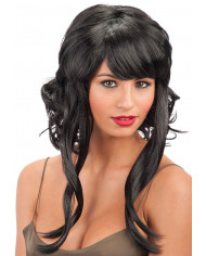 Peluca morena ondulada en bolsa