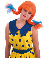 Parrucca arancione con due grosse trecce, ispirata a Pippi