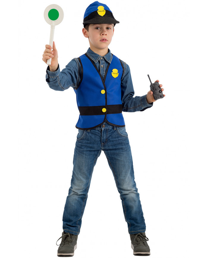 A policeman's set consisting of waistcoat, hat, radio and