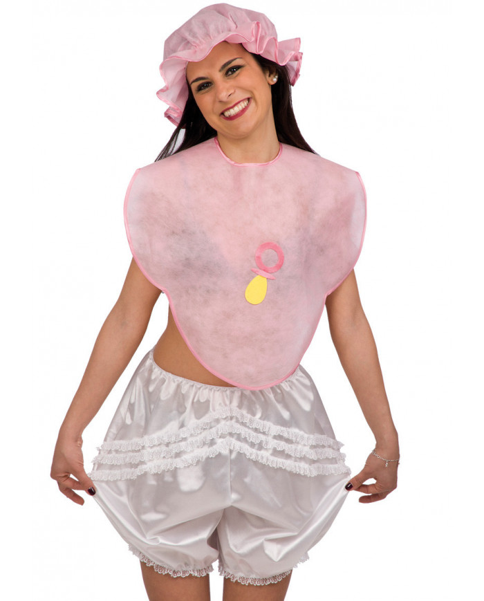 Set bebÃ¨ rosa composto da grande bavaglino e cuffia in tessuto