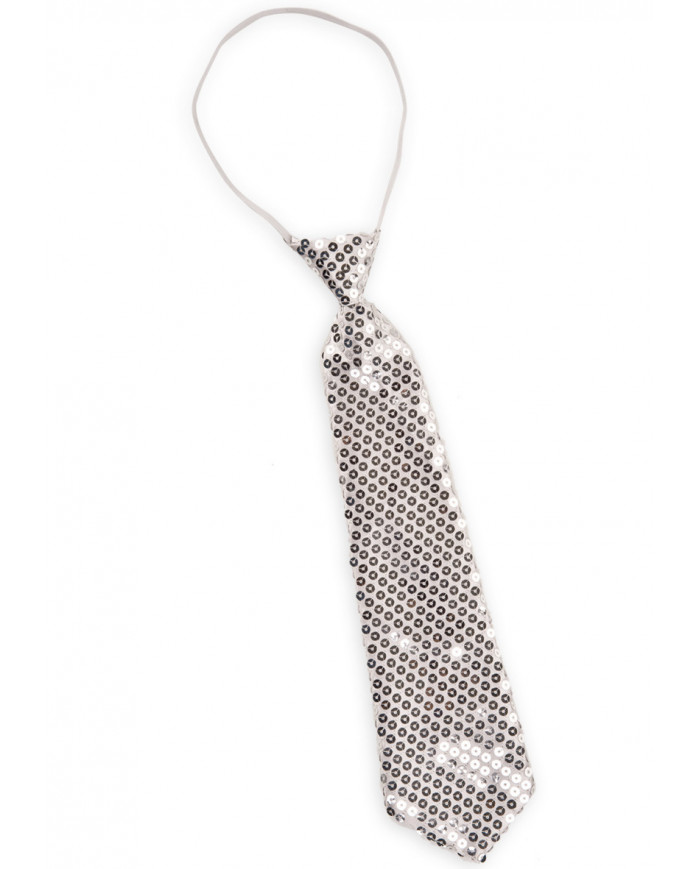 Silver Satin Necktie With Sequins In Pbh