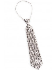 Silver Satin Necktie With Sequins In Pbh