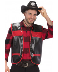 Black fake leather cow-boy waistcoat with red decorations