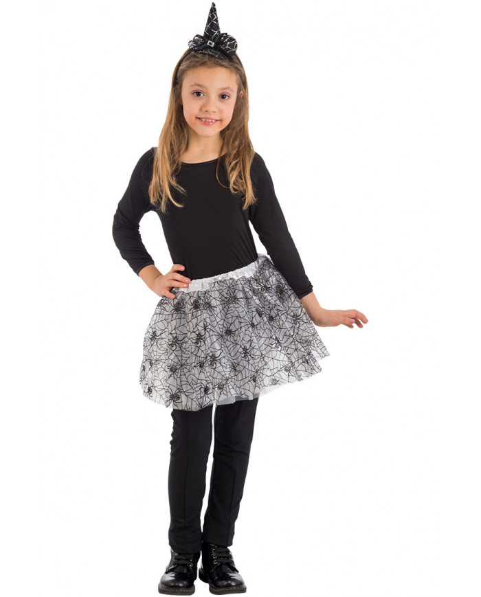 White veil skirt with black spiderwebs, one size for children