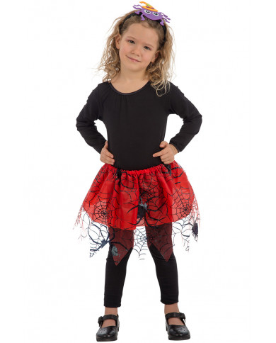 Red veil skirt with black prints of spiderwebs, one size for